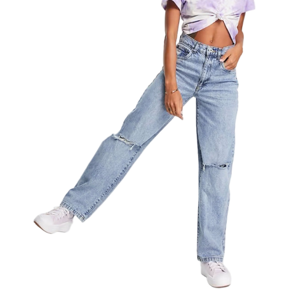 Cotton On Pale Blue Straight Leg Jeans with Knee Rips